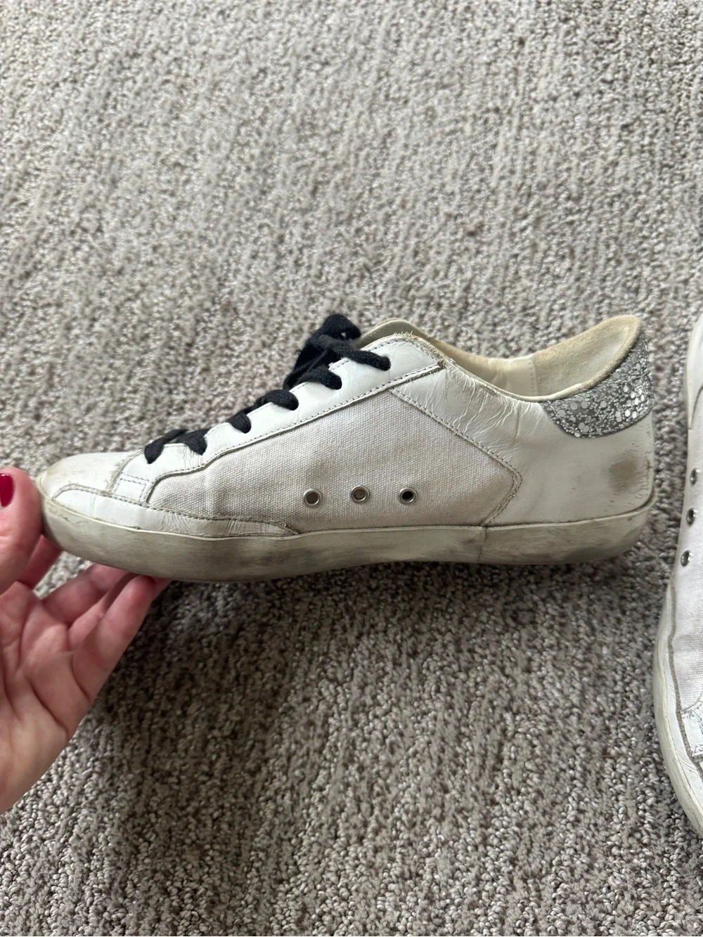 Golden Goose White Sneakers with Hot Pink Star and Black Laces